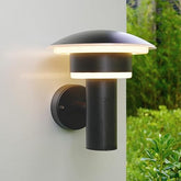 Brushed stainless steel outdoor wall light on brick wall